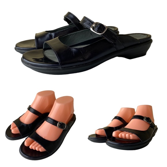 Dansko Crinkle Patent Leather BLACK Slip On Sandals - Picture 6 of 16